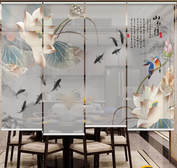 山水画喷绘卷帘